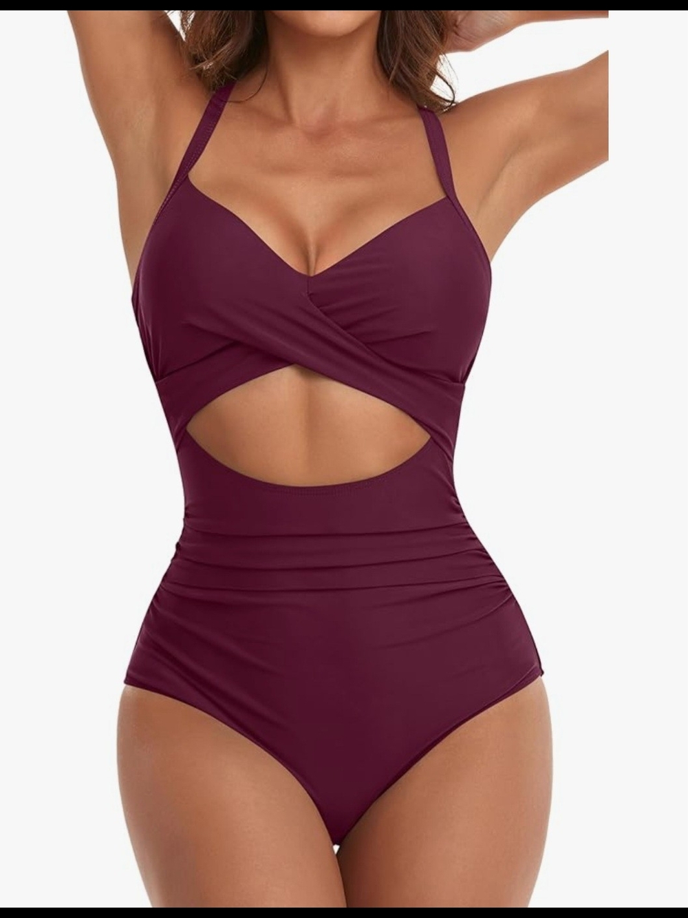 Plunge Cutout One-Piece Swimsuit in Wine